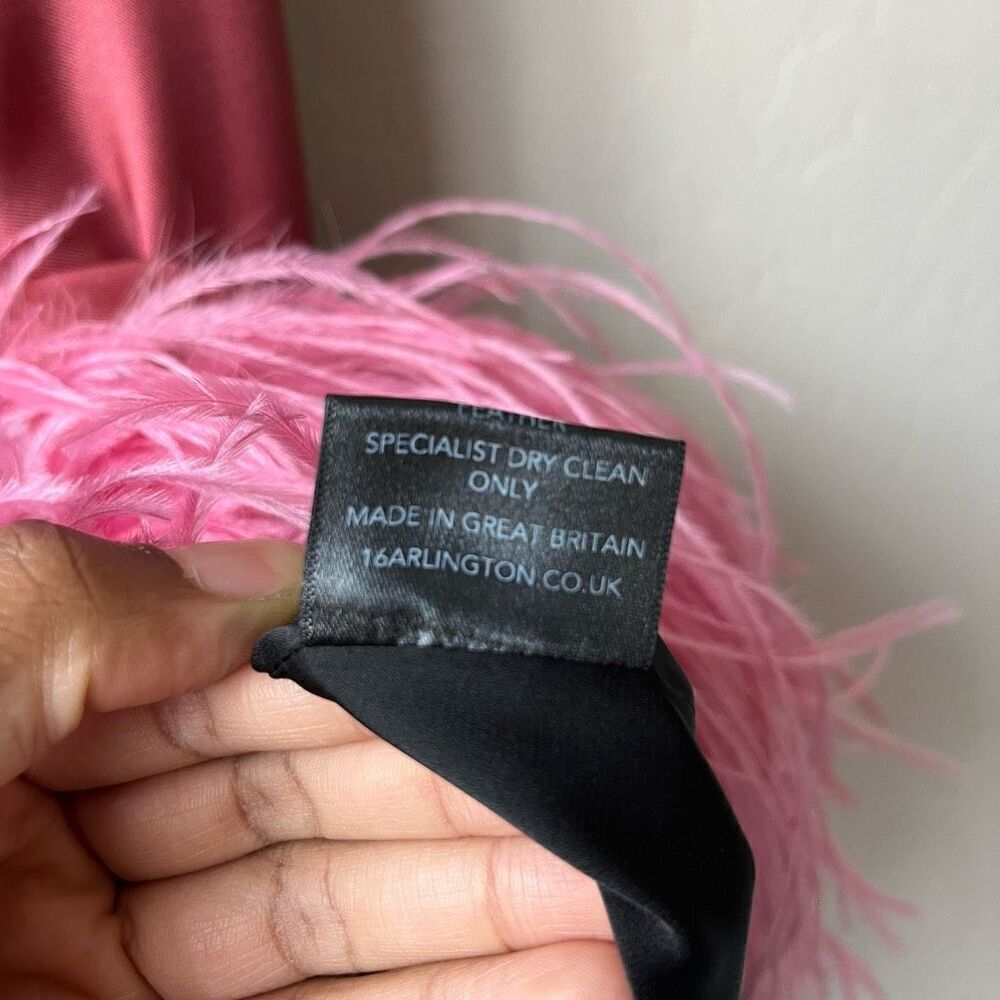 Satin Halter Feather Hem Mini Dress - Black & Rose Pink - Picture 10 of 11